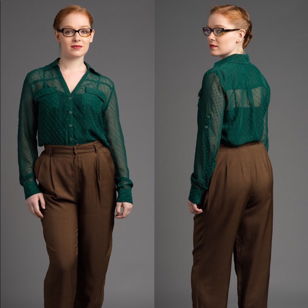 Green Sheer Dotted Button Down Shirt